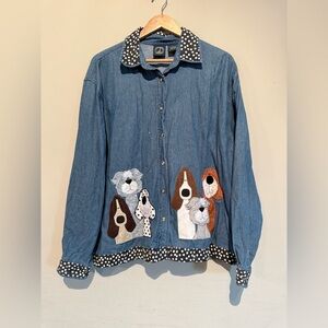 Lighthouse Apparel Dog Appliqué Shirt Women's XL Denim Button Up Vintage  90s
